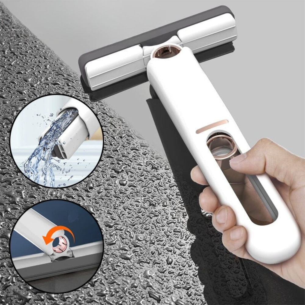 Main utilisant SpongeFlex sur une surface mouillée, avec vues de l’essorage et de l’articulation
